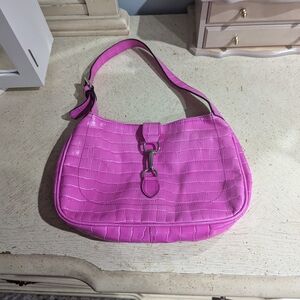 Pink Hobo Shoulder Bag with Curved Shape and Croc Embossed L'intervalle